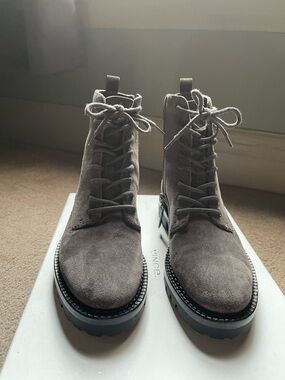 Vince Women's Cabria Suede Lug Water Repellent Boots Size 7 M Dark Grey